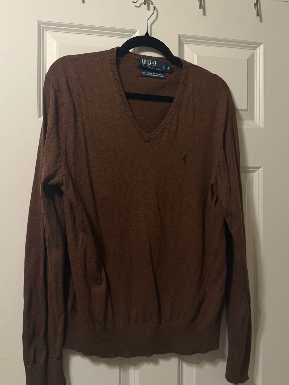 Ralph Lauren V-Neck Sweater in Brown with Green Logo